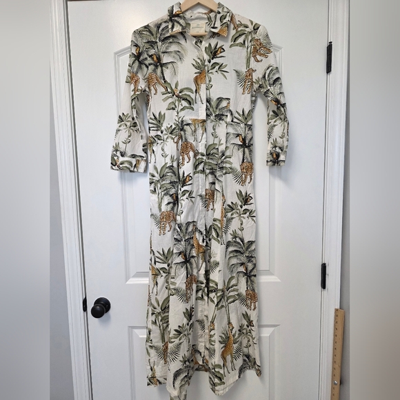 Guadalupe Womens Luciana Jungle Dress White Green Size XSmall Tropical Maxi Long - Picture 8 of 14